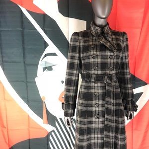 Juicy Couture Plaid Trench Coat Size 8 Black Gray